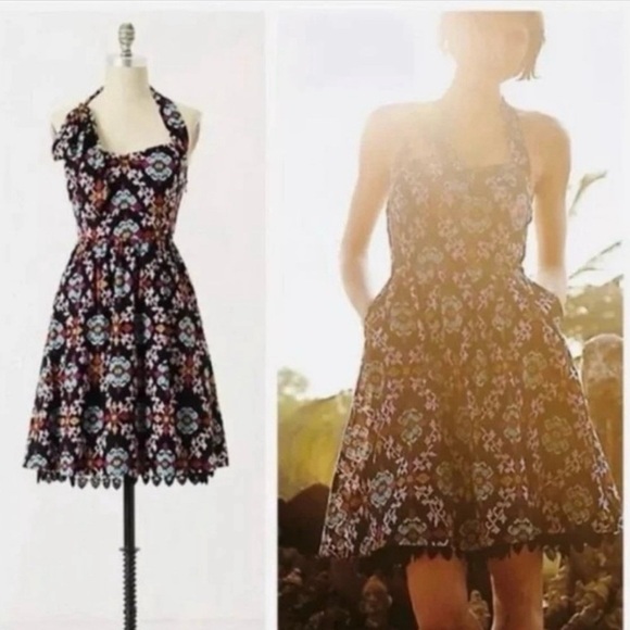 Anthropologie Dresses & Skirts - Anthropologie Edme Esyllte Primula Floral Cotton Halter Pockets Crotchet Slip 6